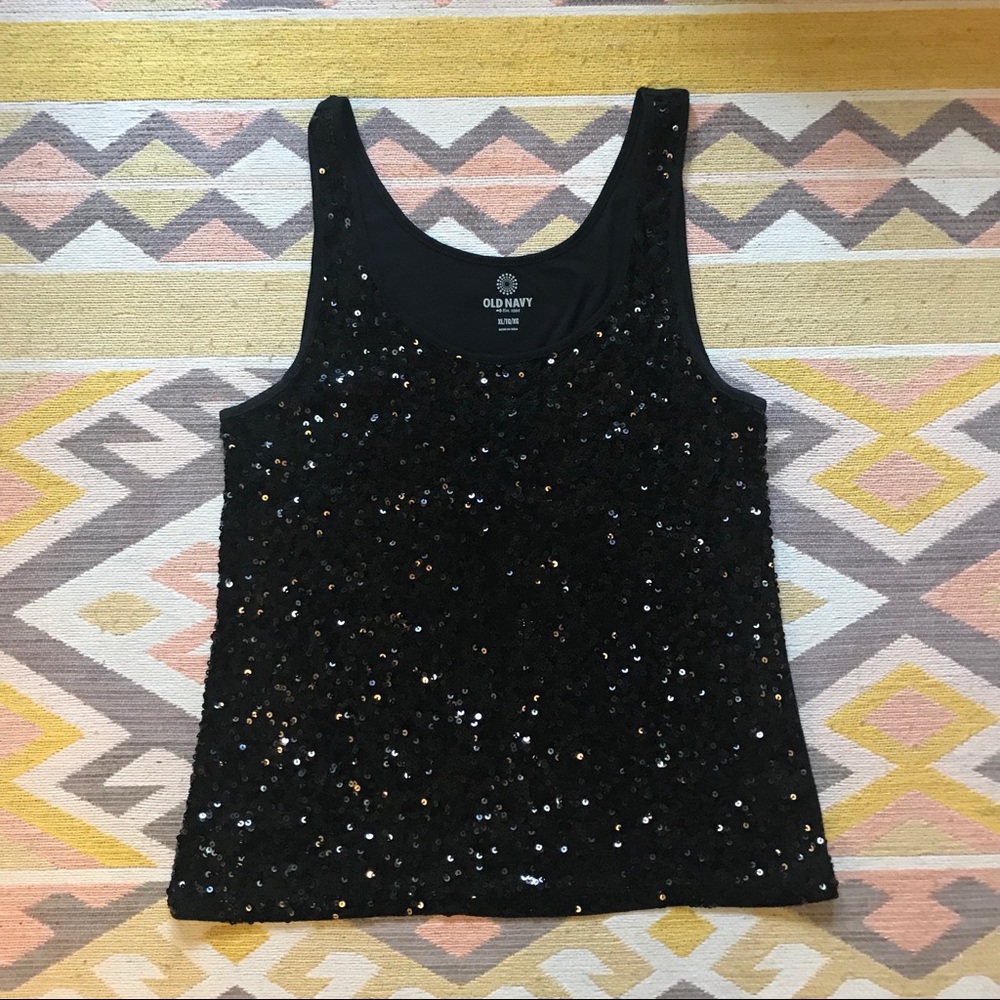 Old Navy Women’s Sequin Tank in Black XL